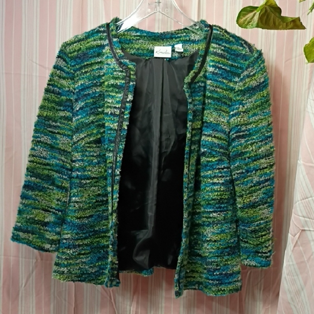 Kim Rogers Green and Blue Textured Jacket